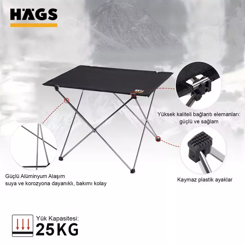 HAEGS Ultralight Katlanır Kamp Masası, Piknik, BBQ, Balıkçılık, Avcılık, Plaj, Hiking için Taşınabilir Kompakt Roll Up Outdoor Kamp Masası  Small - Gri