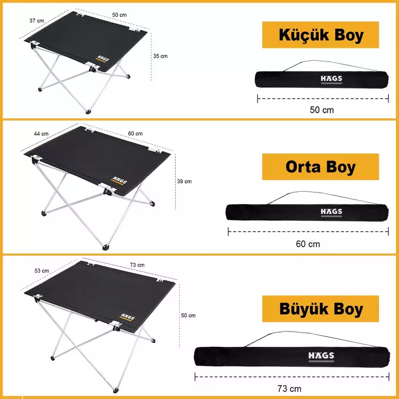 HAEGS Ultralight Katlanır Kamp Masası, Piknik, BBQ, Balıkçılık, Avcılık, Plaj, Hiking için Taşınabilir Kompakt Roll Up Outdoor Kamp Masası  Small - Gri