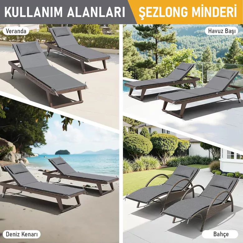 Haegs Şezlong Minderi, Havuz Plaj Outdoor Kamp için Katlanır Sünger Minder, Dış Mekan Süet Kumaş Kılıf, Dış Mekan Mobilyaları İçin Veranda Yedek Minderi - 22 Dens - 180x55x4 cm - Bej