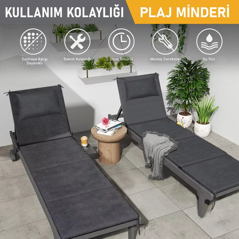 Haegs Şezlong Minderi, Havuz Plaj Outdoor Kamp için Katlanır Sünger Minder, Dış Mekan Süet Kumaş Kılıf, Dış Mekan Mobilyaları İçin Veranda Yedek Minderi ? 22 Dens - 180x55x4 cm - Gri