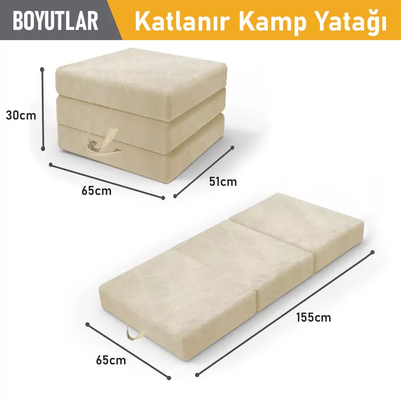 Haegs Katlanır Yatak, Kamp Yatağı, Kamp Matı, Taşınabilir Yer Yatağı, Yıkanabilir Kılıf, Misafir için, Seyahat, Kamp, Araç, Karavan, Çadır ve Yoga için İdeal; 22 Dens - 155x65x10 cm - Bej