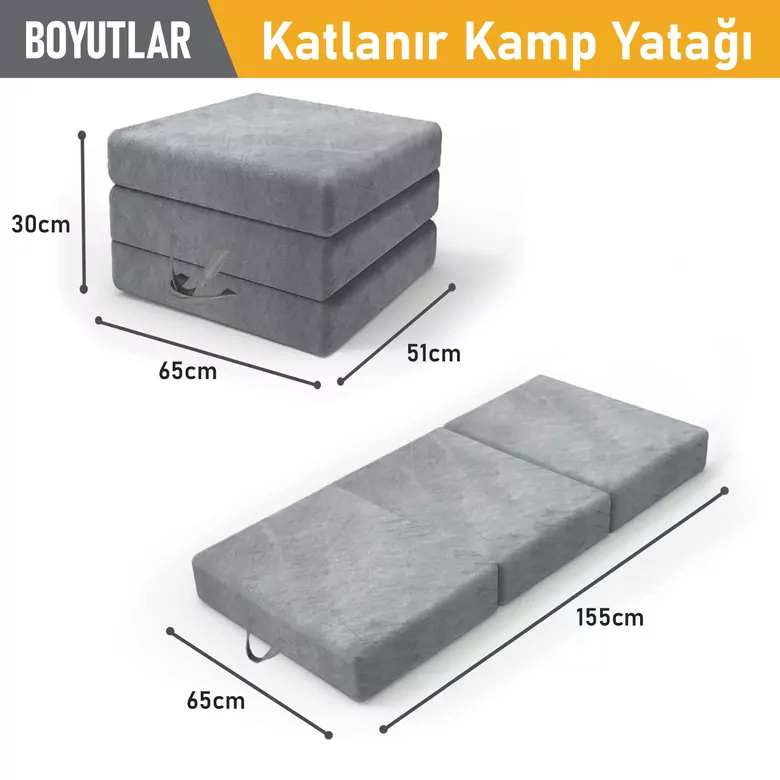 Haegs Katlanır Yatak, Kamp Yatağı, Kamp Matı, Taşınabilir Yer Yatağı, Yıkanabilir Kılıf, Misafir için, Seyahat, Kamp, Araç, Karavan, Çadır ve Yoga için İdeal; 22 Dens - 155x65x10 cm - Gri