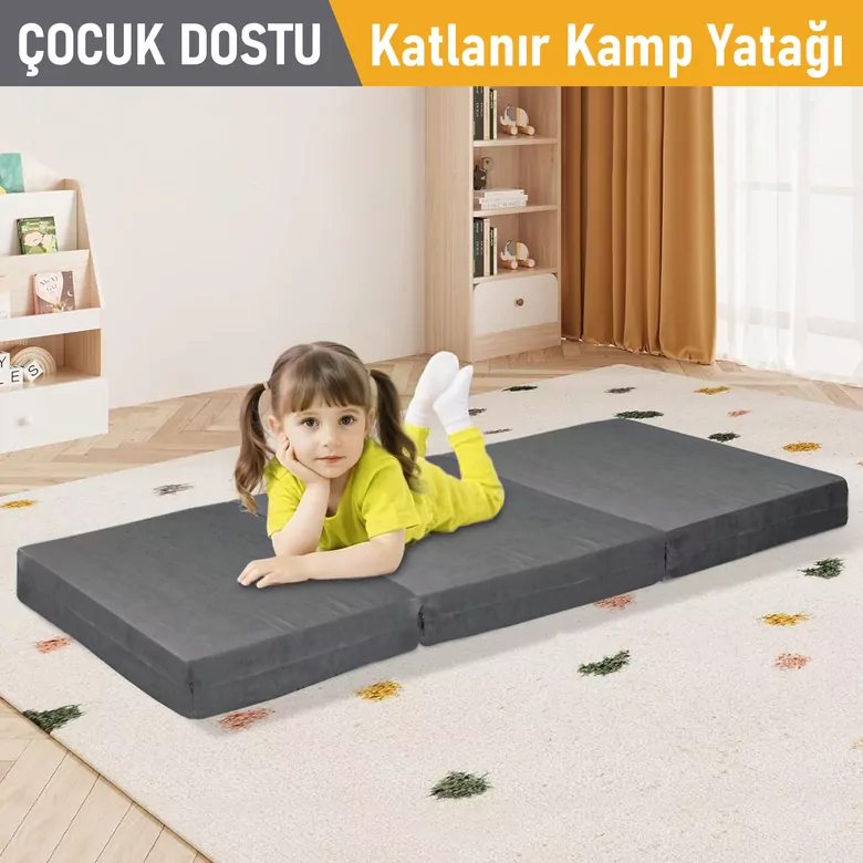 Haegs Katlanır Yatak, Kamp Yatağı, Kamp Matı, Taşınabilir Yer Yatağı, Yıkanabilir Kılıf, Misafir için, Seyahat, Kamp, Araç, Karavan, Çadır ve Yoga için İdeal; 22 Dens - 155x65x10 cm - Gri