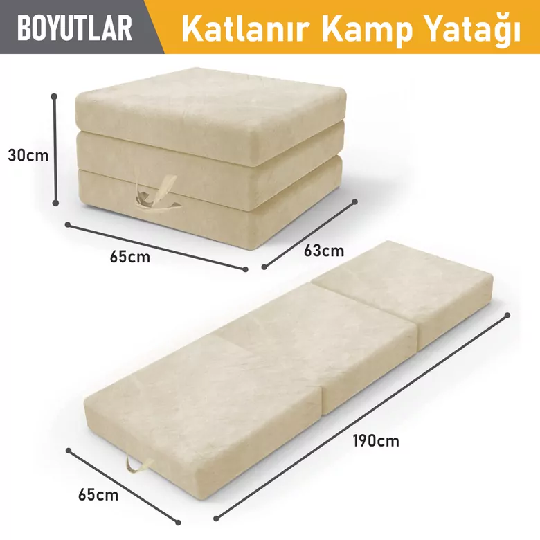 Haegs Katlanır Yatak, Kamp Yatağı, Kamp Matı, Taşınabilir Yer Yatağı, Yıkanabilir Kılıf, Misafir için, Seyahat, Kamp, Araç, Karavan, Çadır ve Yoga için İdeal; 22 Dens - 190x65x10 cm - Bej