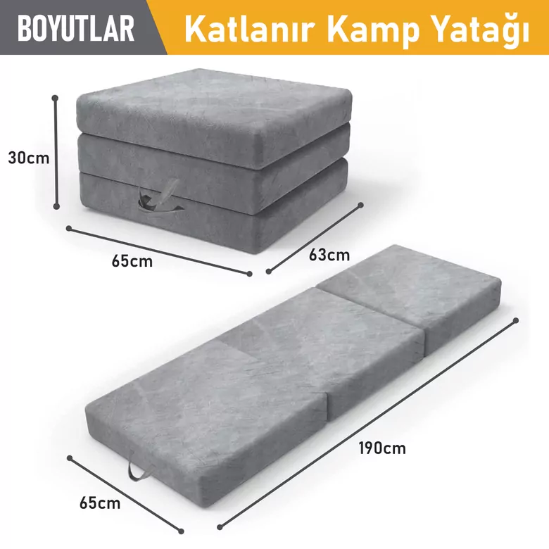 Haegs Katlanır Yatak, Kamp Yatağı, Kamp Matı, Taşınabilir Yer Yatağı, Yıkanabilir Kılıf, Misafir için, Seyahat, Kamp, Araç, Karavan, Çadır ve Yoga için İdeal; 22 Dens - 190x65x10 cm - Gri