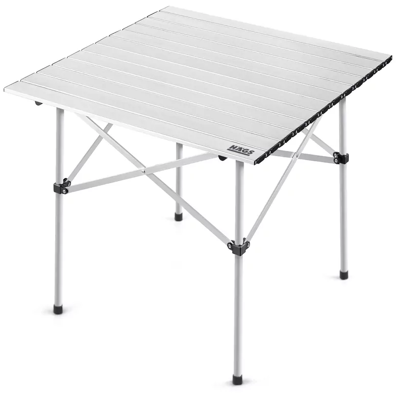 Haegs Güçlendirilmiş Alüminyum Katlanır Kamp Masası, Katlanabilir Outdoor Masa, Piknik Masası, Menteşeli Sistem, Dayanıklı Sağlam Gövdeli Kamp Masası, Taşınabilir Hafif, 3-4 Kişilik, 70x70x60cm Gümüş