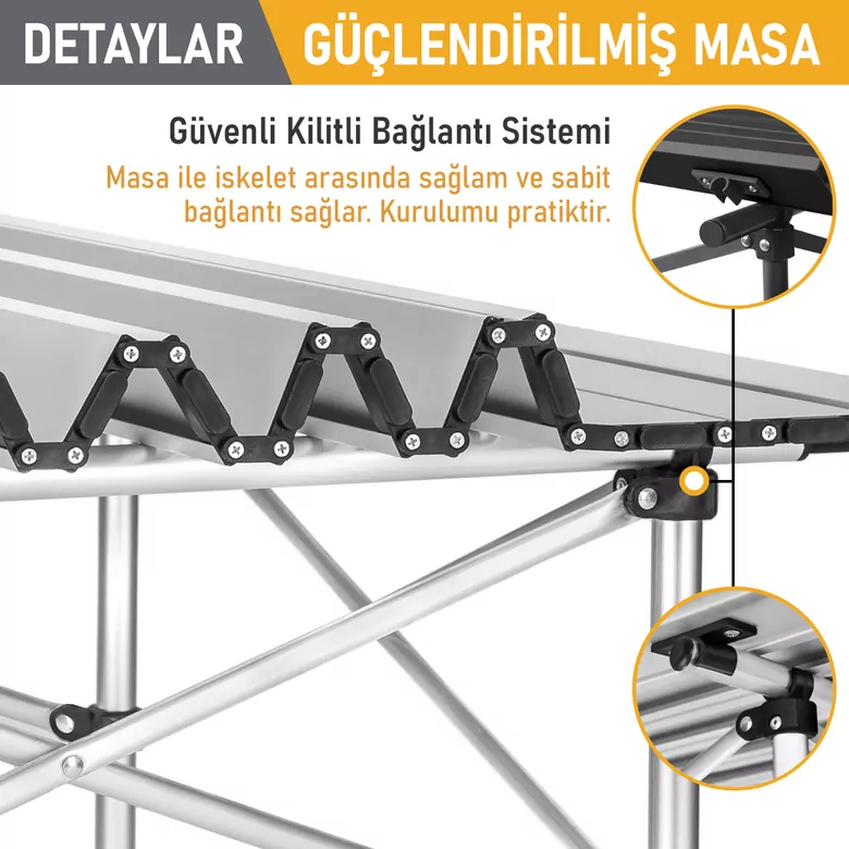 Haegs Güçlendirilmiş Alüminyum Katlanır Kamp Masası, Katlanabilir Outdoor Masa, Piknik Masası, Menteşeli Sistem, Dayanıklı Sağlam Gövdeli Kamp Masası, Taşınabilir Hafif, 3-4 Kişilik, 70x70x60cm Gümüş