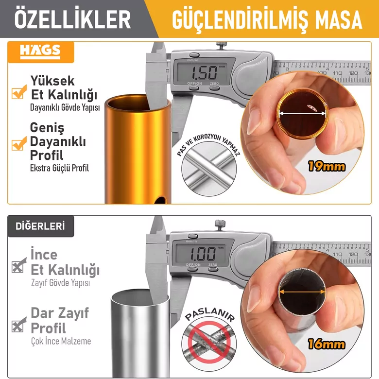 Haegs Güçlendirilmiş Alüminyum Katlanır Kamp Masası, Katlanabilir Outdoor Masa, Piknik Masası, Menteşeli Sistem, Dayanıklı Sağlam Gövdeli Kamp Masası, Taşınabilir Hafif, 3-4 Kişilik, 70x70x60cm Gümüş