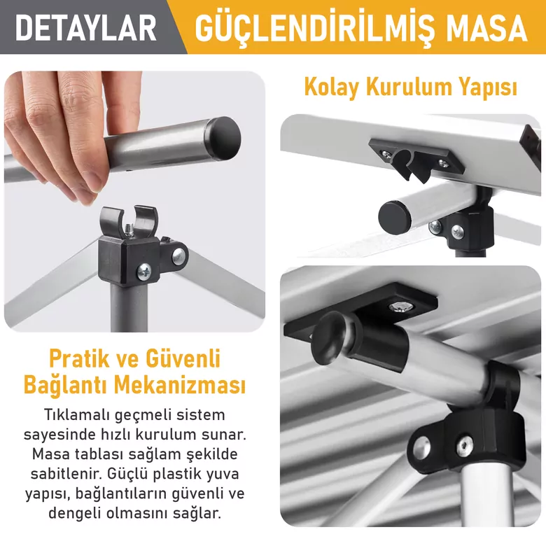 Haegs Güçlendirilmiş Alüminyum Katlanır Kamp Masası, Katlanabilir Outdoor Masa, Piknik Masası, Menteşeli Sistem, Dayanıklı Sağlam Gövdeli Kamp Masası, Taşınabilir Hafif, 3-4 Kişilik, 70x70x60cm Gümüş