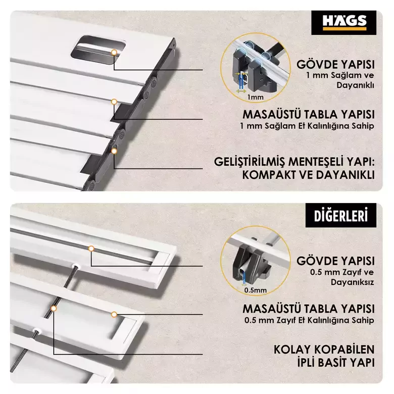 HAEGS Full Alüminyum Katlanır Kamp Masası, Piknik, BBQ, Balıkçılık, Avcılık, Plaj, Hiking için Kolay Taşınabilir Kompakt Outdoor Ultra Hafif Kamp Masası Large - Gümüş