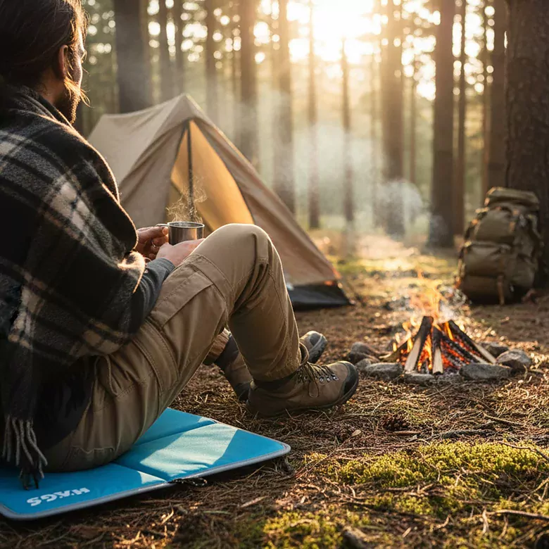 Haegs Outdoor Oturma Minderi, Kamp Matı, Yürüyüş, Stadyum ve Seyahat İçin Katlanabilir Su Geçirmez Oxford Kumaş Termal Oturma Minderi - Açık Mavi