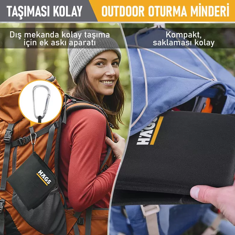 Haegs Outdoor Oturma Minderi, Kamp Matı, Yürüyüş, Stadyum ve Seyahat İçin Katlanabilir Su Geçirmez Oxford Kumaş Termal Oturma Minderi - Açık Mavi