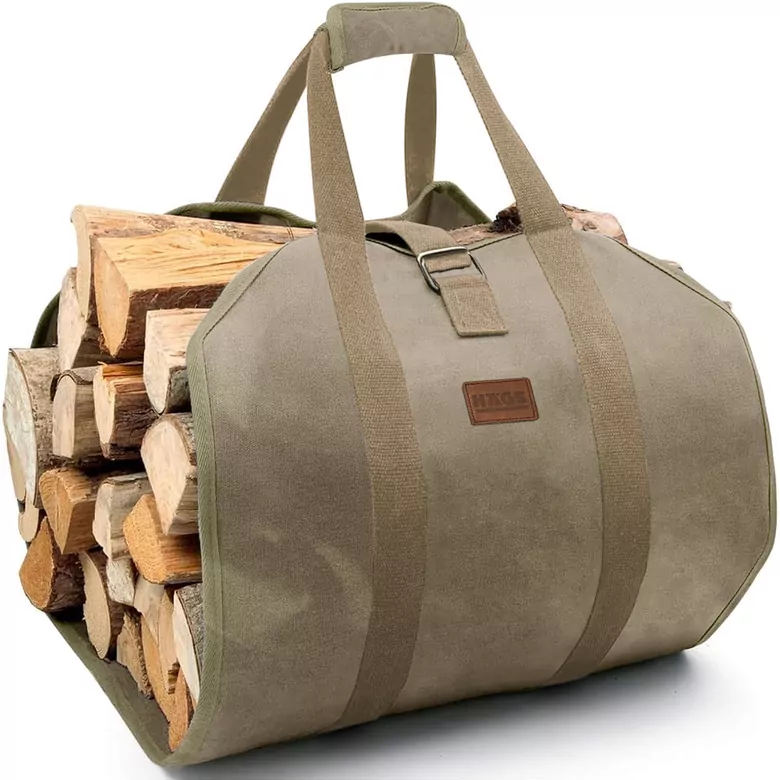 Haegs Şömine Odun Çantası, Yakacak Kütük Taşıma Depolama Çantası, Şömine Odun Sobası Aksesuarları -Yeşil