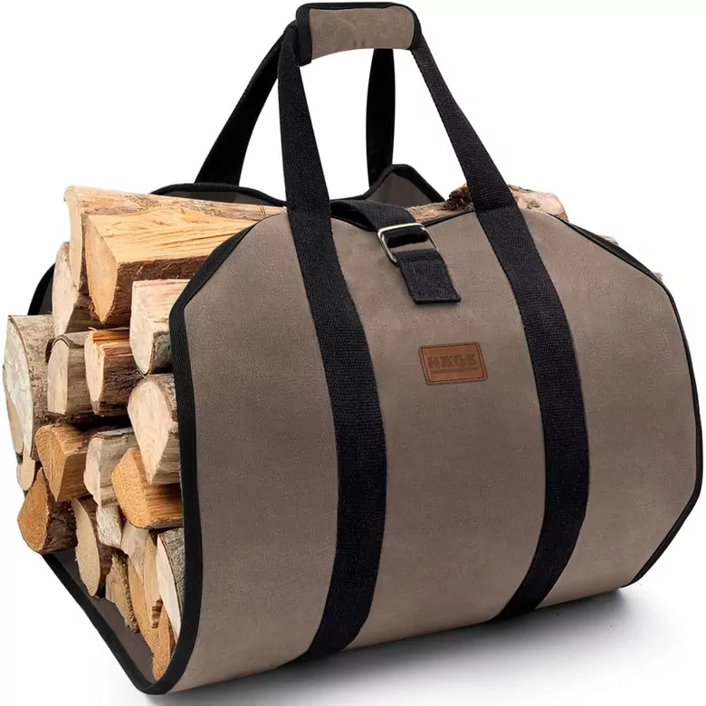 Haegs Şömine Odun Çantası, Yakacak Kütük Taşıma Depolama Çantası, Şömine Odun Sobası Aksesuarları -Kahverengi