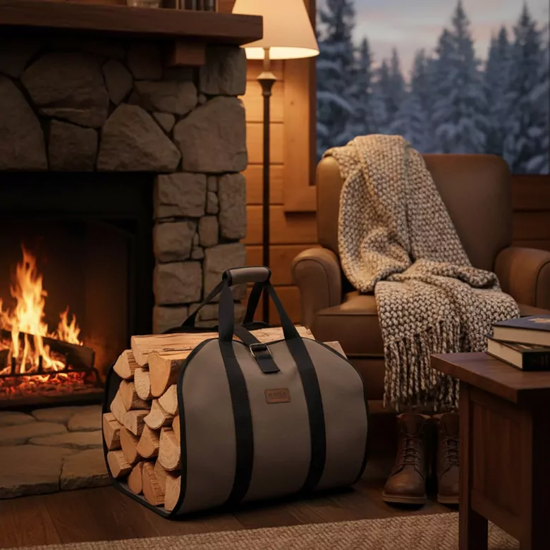 Haegs Şömine Odun Çantası, Yakacak Kütük Taşıma Depolama Çantası, Şömine Odun Sobası Aksesuarları -Kahverengi