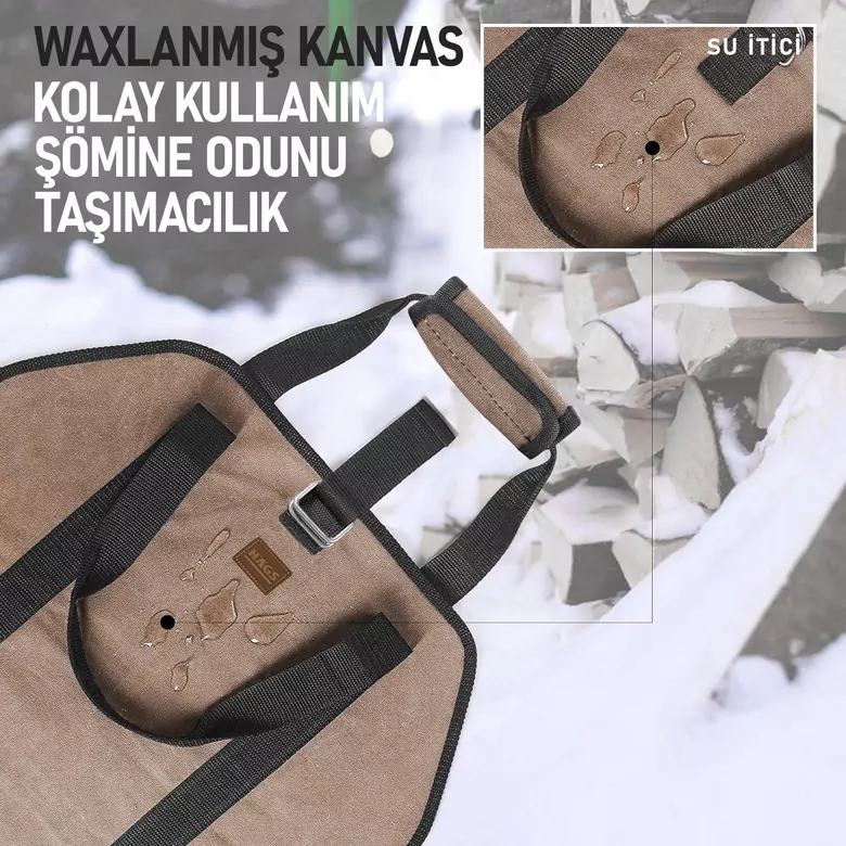 Haegs Şömine Odun Çantası, Yakacak Kütük Taşıma Depolama Çantası, Şömine Odun Sobası Aksesuarları -Kahverengi
