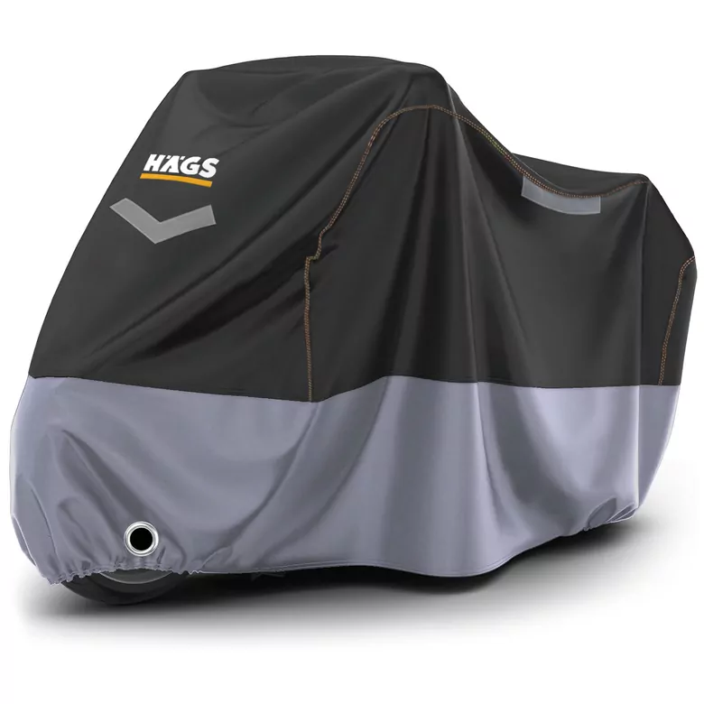 Haegs Motosiklet Brandası, Motor Kılıfı, Örtüsü Dış Mekan Motosiklet Örtüsü Su Geçirmez, Rüzgar, Toz Geçirmez, Motor Garaj Brandası, Kışa Dayanıklı (XXL:265x105x125 cm) - Siyah -Gri