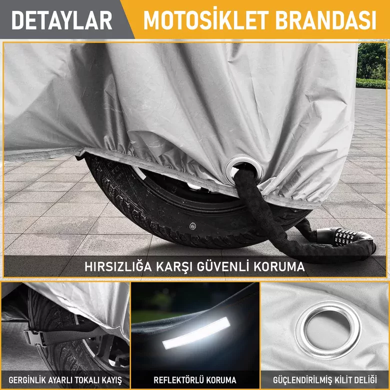 Haegs Motosiklet Brandası, Motor Kılıfı, Örtüsü Dış Mekan Motosiklet Örtüsü Su Geçirmez, Rüzgar, Toz Geçirmez, Motor Garaj Brandası, Kışa Dayanıklı (XXL:265x105x125 cm) - Gri