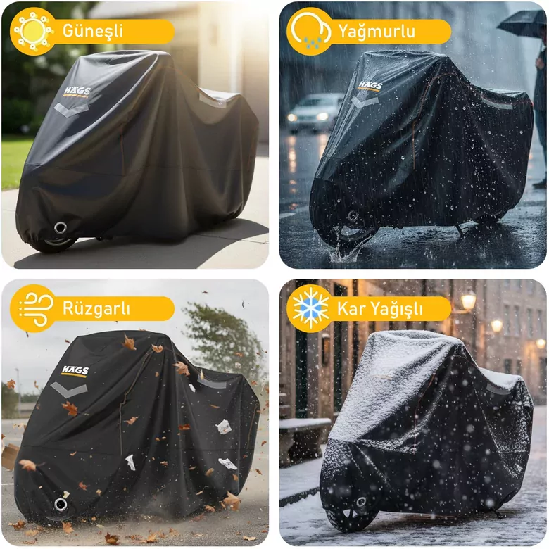 Haegs Motosiklet Brandası, Motor Kılıfı, Örtüsü Dış Mekan Motosiklet Örtüsü Su Geçirmez, Rüzgar, Toz Geçirmez, Motor Garaj Brandası, Kışa Dayanıklı (XXL:265x105x125 cm) - Siyah