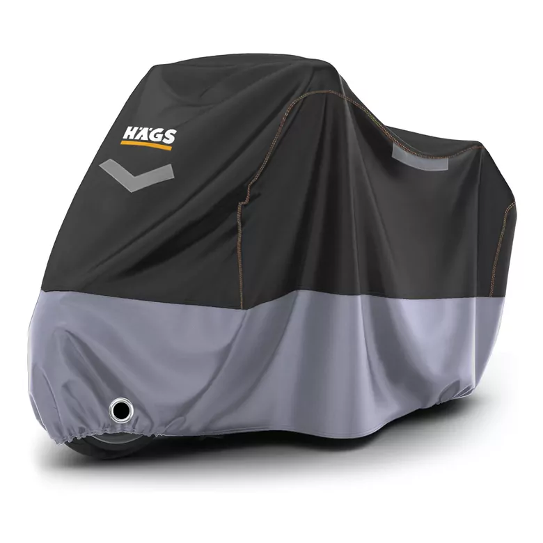 Haegs Motosiklet Brandası, Motor Kılıfı, Örtüsü Dış Mekan Motosiklet Örtüsü Su Geçirmez, Rüzgar, Toz Geçirmez, Motor Garaj Brandası, Kışa Dayanıklı (XL:245x95x125 cm) - Siyah - Gri