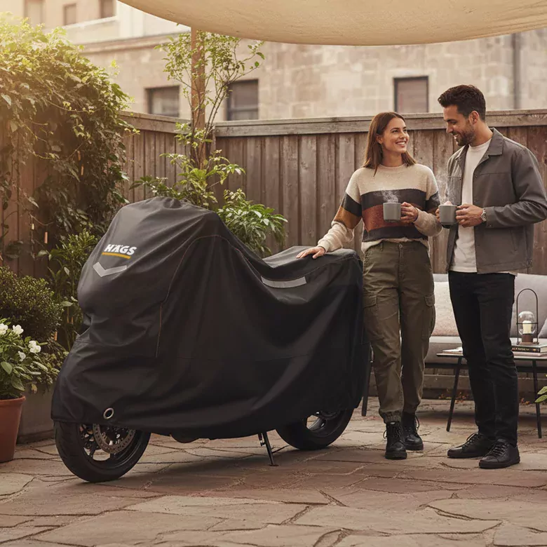 Haegs Motosiklet Brandası, Motor Kılıfı, Örtüsü Dış Mekan Motosiklet Örtüsü Su Geçirmez, Rüzgar, Toz Geçirmez, Motor Garaj Brandası, Kışa Dayanıklı (XL:245x95x125 cm) - Siyah