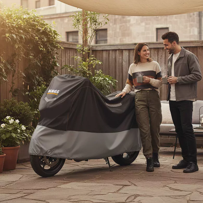 Haegs Motosiklet Brandası, Motor Kılıfı, Örtüsü Dış Mekan Motosiklet Örtüsü Su Geçirmez, Rüzgar, Toz Geçirmez, Motor Scooter Garaj Brandası, Kışa Dayanıklı (L:220x95x125 cm) - Siyah-Gri