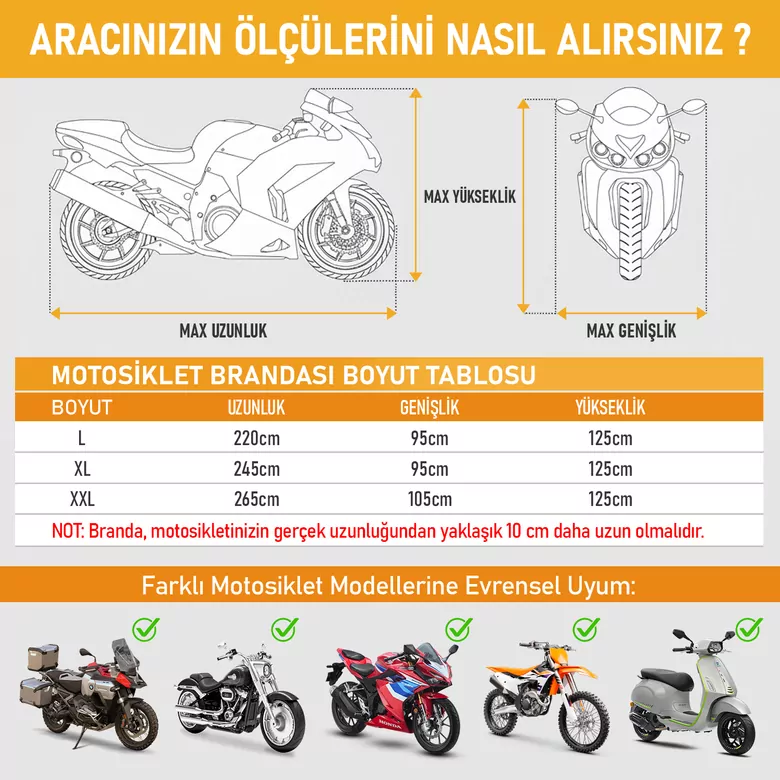 Haegs Motosiklet Brandası, Motor Kılıfı, Örtüsü Dış Mekan Motosiklet Örtüsü Su Geçirmez, Rüzgar, Toz Geçirmez, Motor Scooter Garaj Brandası, Kışa Dayanıklı (L:220x95x125 cm) - Gri