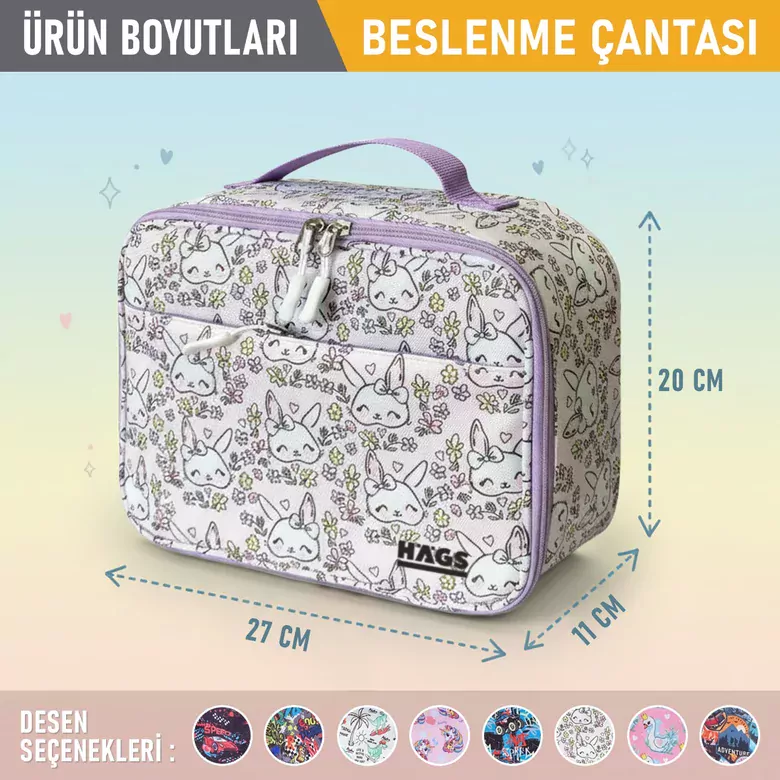 HAEGS Çocuk Beslenme Çantası, Kız Çocukları için Öğle Yemeği Kutusu - Termal Yalıtımlı Kız Çocuk Beslenme Çantası, Kreş ve Okul İçin Küçük Öğrenci Öğle Yemeği Kutusu - Bunny
