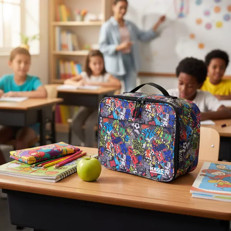 HAEGS Çocuk Beslenme Çantası, Erkek Çocukları için Öğle Yemeği Kutusu - Termal Yalıtımlı Erkek Çocuk Beslenme Çantası, Kreş ve Okul İçin Küçük Öğrenci Öğle Yemeği Kutusu - Graffiti Toys