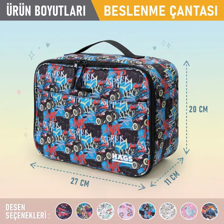 HAEGS Çocuk Beslenme Çantası, Erkek Çocukları için Öğle Yemeği Kutusu - Termal Yalıtımlı Erkek Çocuk Beslenme Çantası, Kreş ve Okul İçin Küçük Öğrenci Öğle Yemeği Kutusu - Monster Truck