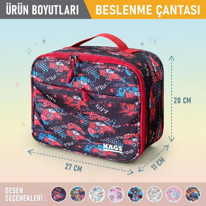 HAEGS Çocuk Beslenme Çantası, Erkek Çocukları için Öğle Yemeği Kutusu - Termal Yalıtımlı Erkek Çocuk Beslenme Çantası, Kreş ve Okul İçin Küçük Öğrenci Öğle Yemeği Kutusu - Speed Car