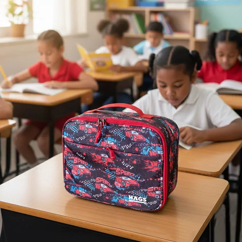 HAEGS Çocuk Beslenme Çantası, Erkek Çocukları için Öğle Yemeği Kutusu - Termal Yalıtımlı Erkek Çocuk Beslenme Çantası, Kreş ve Okul İçin Küçük Öğrenci Öğle Yemeği Kutusu - Speed Car