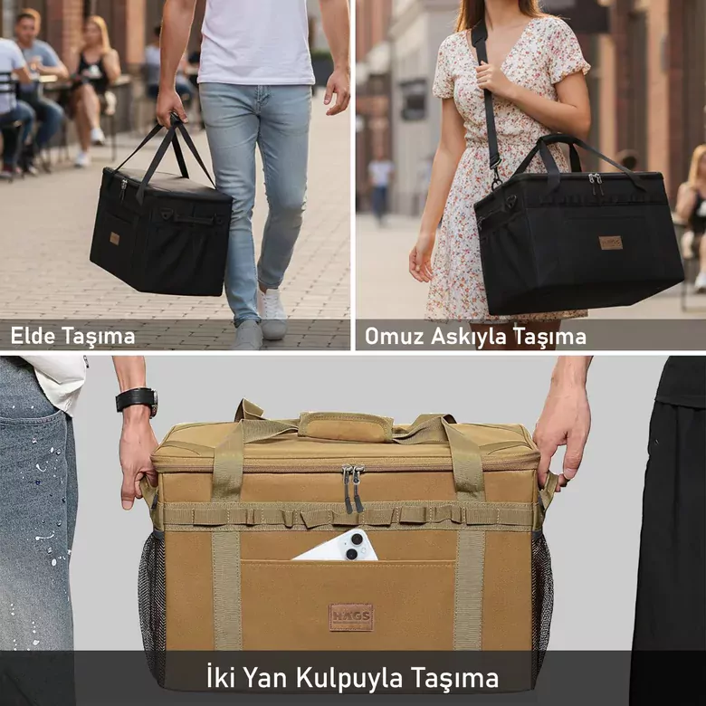 Haegs Araba Bagaj Organizer Çanta, Çok Amaçlı Termal Çanta, Araç içi Alet Eşya Düzenleyici, Kamp Malzemeleri, Piknik Çantası, Taktik, Yalıtımlı Soğutucu Yemek Taşıma Çantası, 45 Lt, haki