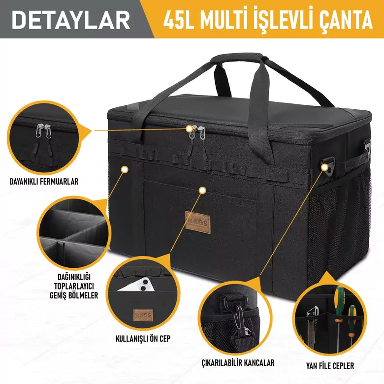 Haegs Araba Bagaj Organizer Çanta, Çok Amaçlı Termal Çanta, Araç içi Alet Eşya Düzenleyici, Kamp Malzemeleri, Piknik Çantası, Taktik, Yalıtımlı Soğutucu Yemek Taşıma Çantası, 45 Lt, Mavi