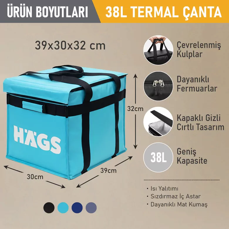 HAEGS Termal Kamp Çantası, Termal Termos Çanta, Kamp, Plaj, Piknik Çantası, Isı Yalıtımlı Kamp Piknik Yemek Taşıma Çantası, Soğutucu Buzluk Geniş Hacimli Büyük Boy 38 Lt- Turkuaz