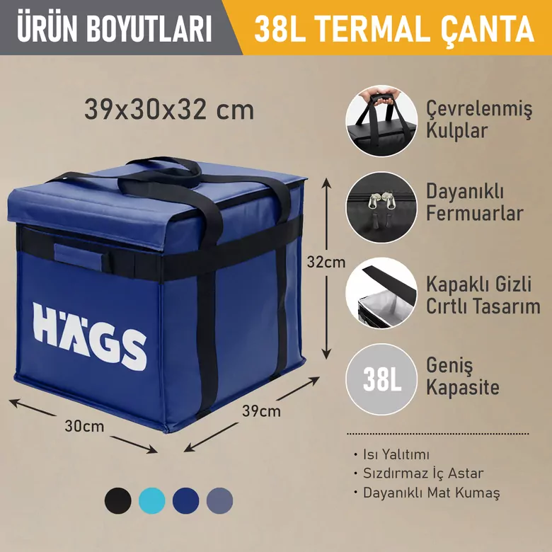 HAEGS Termal Kamp Çantası, Termal Termos Çanta, Kamp, Plaj, Piknik Çantası, Isı Yalıtımlı Kamp Piknik Yemek Taşıma Çantası, Soğutucu Buzluk Geniş Hacimli Büyük Boy 38 Lt- Koyu Mavi