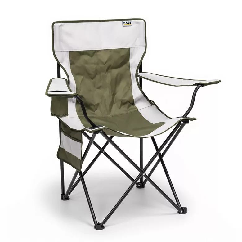 Haegs Kamp Sandalyesi, Outdoor, Plaj ve Piknik için Katlanır Kamp Sandalyesi, Saklama Cepli, Bardak Tutuculu, Extra Destekli, Su Geçirmez Kumaş - 120 Kg Taşıma Kapasiteli, XL Boy- Yeşil - Beyaz