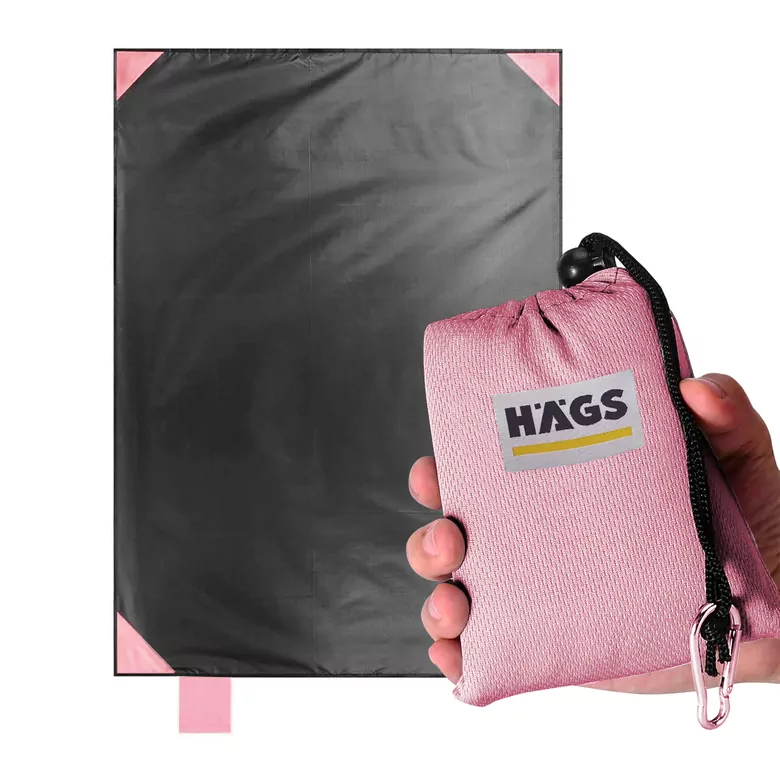 Haegs Cep Yer Örtüsü, Piknik Örtüsü Kamp Matı, Plaj Yer Örtüsü, Su Geçirmez, Kum Tutmaz, Hızlı Kurur, Hafif, Katlanabilir İnce Zemin Örtüsü Outdoor Açık Hava Kamp Yürüyüş Seyahat için - El Askılı - 180-150cm - Pembe