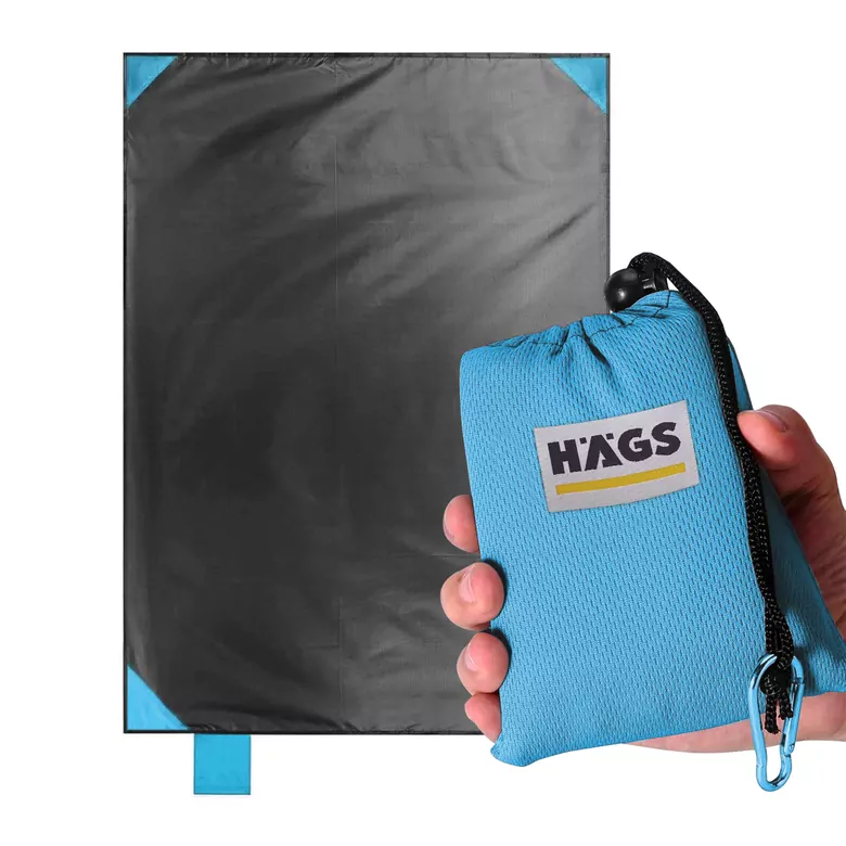 Haegs Cep Yer Örtüsü, Piknik Örtüsü Kamp Matı, Plaj Yer Örtüsü, Su Geçirmez, Kum Tutmaz, Hızlı Kurur, Hafif, Katlanabilir İnce Zemin Örtüsü Outdoor Açık Hava Kamp Yürüyüş Seyahat için - El Askılı - 180-150cm - Mavi