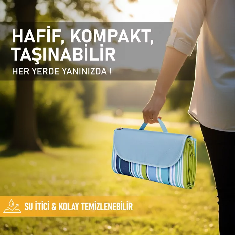 Haegs Piknik Örtüsü, Çanta Kamp Matı, Plaj Matı, Piknik Yer Örtüsü, Seyahat, Kamp, Outdoor, Park Çim Kum Tutmaz, Su Geçirmez, Kullanışlı Çanta Model, Katlanabilir 200x150cm - Mavi Desenli