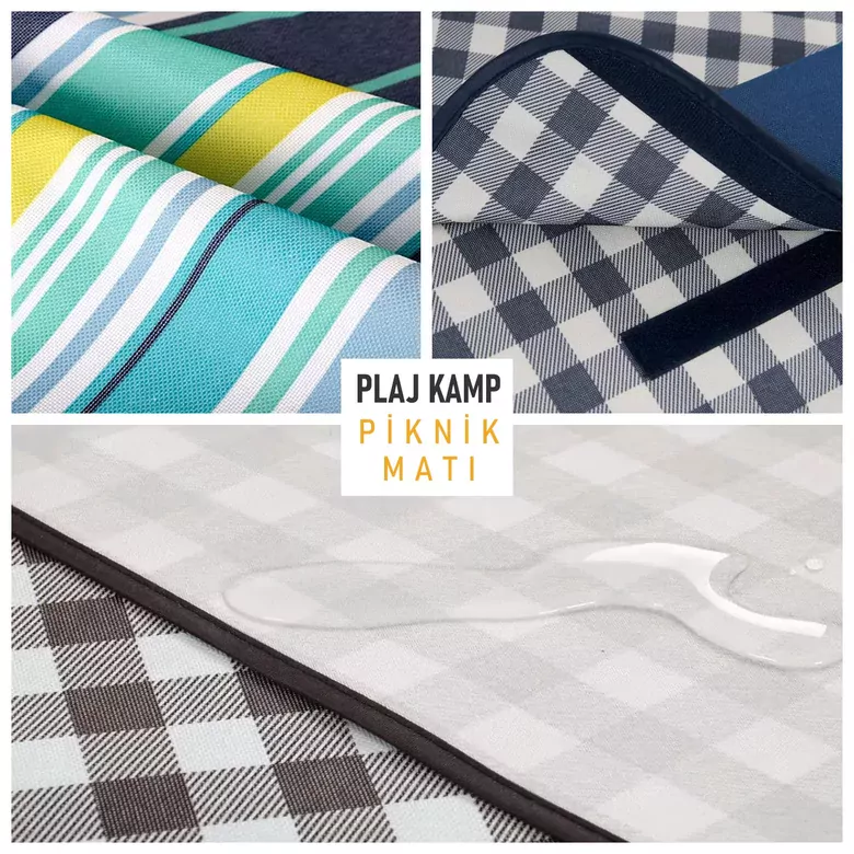 Haegs Piknik Örtüsü, Çanta Kamp Matı, Plaj Matı, Piknik Yer Örtüsü, Seyahat, Kamp, Outdoor, Park Çim Kum Tutmaz, Su Geçirmez, Kullanışlı Çanta Model, Katlanabilir 200x150cm - Mavi Desenli