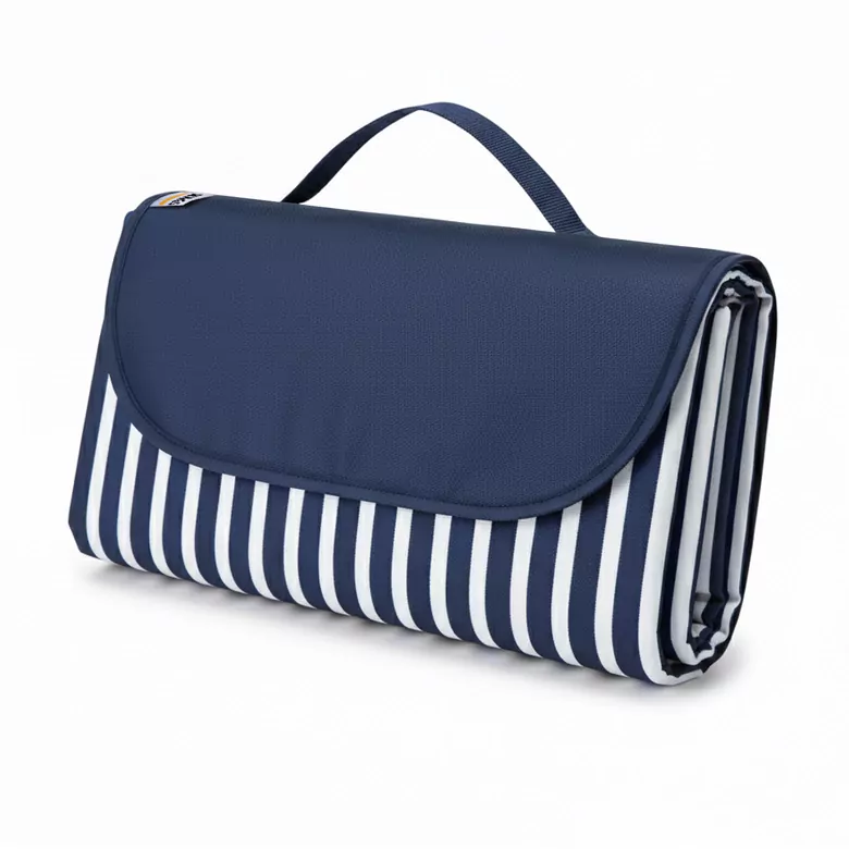 Haegs Piknik Örtüsü, Çanta Kamp Matı, Plaj Matı, Piknik Yer Örtüsü, Seyahat, Kamp, Outdoor, Park Çim Kum Tutmaz, Su Geçirmez, Kullanışlı Çanta Model, Katlanabilir 200x150cm - Mavi - Beyaz Çizgili