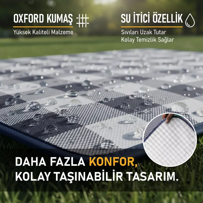 Haegs Piknik Örtüsü, Çanta Kamp Matı, Plaj Matı, Piknik Yer Örtüsü, Seyahat, Kamp, Outdoor, Park Çim Kum Tutmaz, Su Geçirmez, Kullanışlı Çanta Model, Katlanabilir 200x150cm - Mavi - Beyaz Çizgili