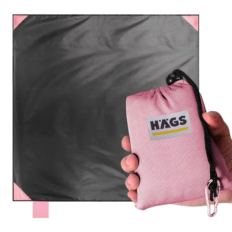 Haegs Cep Yer Örtüsü, Piknik örtüsü Kamp Matı, Plaj Yer Örtüsü, Su Geçirmez, Kum Tutmaz, Hızlı Kurur, Hafif, Katlanabilir İnce Zemin Örtüsü Outdoor Açık Hava Kamp Yürüyüş Seyahat için - El Askılı - 150-150cm - Pembe