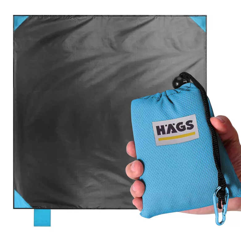 Haegs Cep Yer Örtüsü, Piknik Örtüsü Kamp Matı, Plaj Yer Örtüsü, Su Geçirmez, Kum Tutmaz, Hızlı Kurur, Hafif, Katlanabilir İnce Zemin Örtüsü Outdoor Açık Hava Kamp Yürüyüş Seyahat için - El Askılı - 150-150cm - Mavi