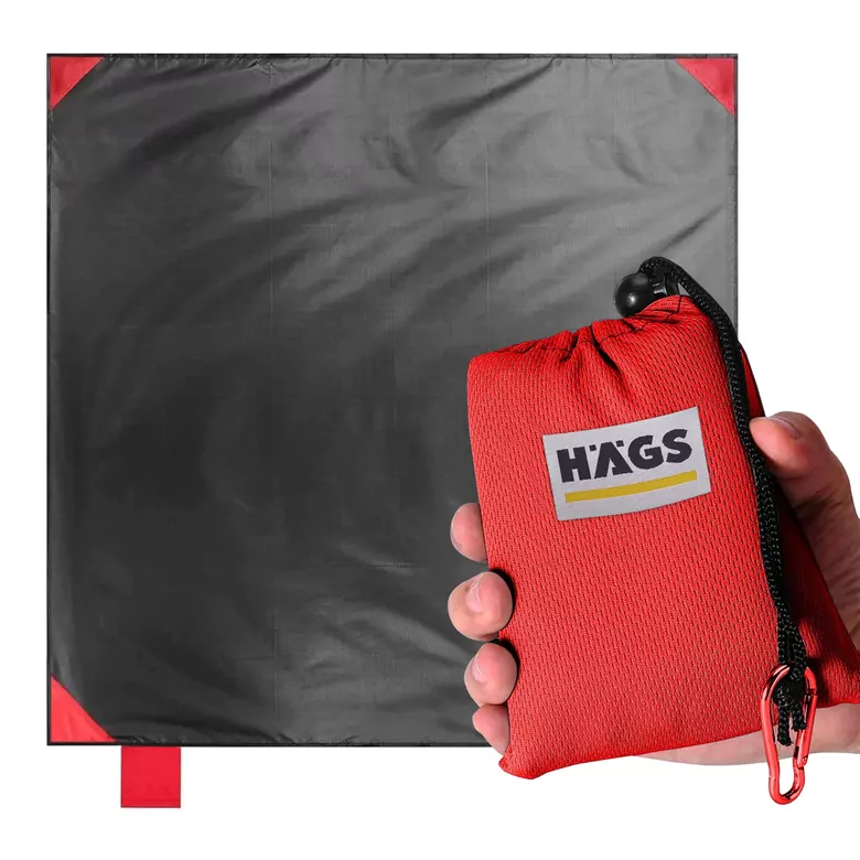 Haegs Cep Yer Örtüsü, Piknik Örtüsü Kamp Matı, Plaj Yer Örtüsü, Su Geçirmez, Kum Tutmaz, Hızlı Kurur, Hafif, Katlanabilir İnce Zemin Örtüsü Outdoor Açık Hava Kamp Yürüyüş Seyahat için - El Askılı - 150-150cm - Kırmızı
