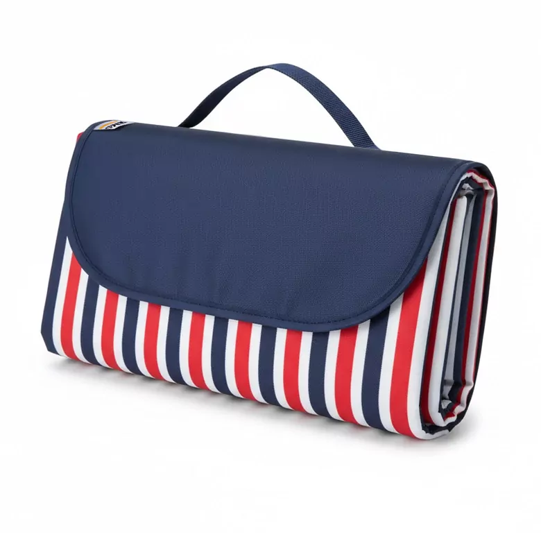 Haegs Piknik Örtüsü, Çanta Kamp Matı, Plaj Matı, Piknik Yer Örtüsü, Seyahat, Kamp, Outdoor, Park Çim Kum Tutmaz, Su Geçirmez, Kullanışlı Çanta Model, Katlanabilir 200x150cm - Mavi - Kırmızı Çizgili