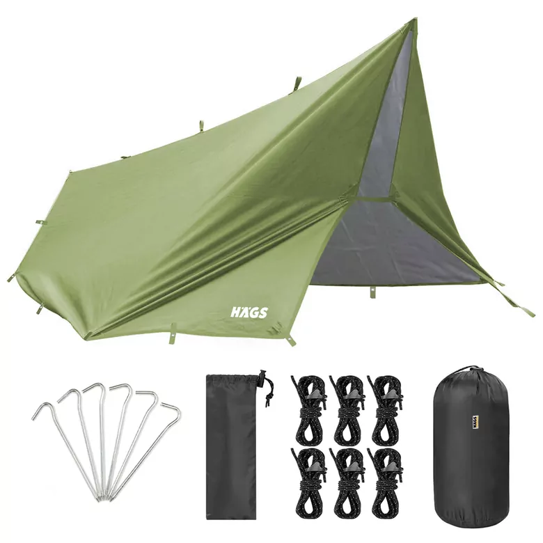 Haegs Su Geçirmez Tarp Tente Gölgelik Örtü, 4 Mevsim Taşınabilir Örtü Branda Çok İşlevli Outdoor Açık Hava Kamp Seyahat Tente Branda Barınak Yağmurluk, Güneşlik Karavan Yan Gölgelik Çadır 300x400 cm - Yeşil