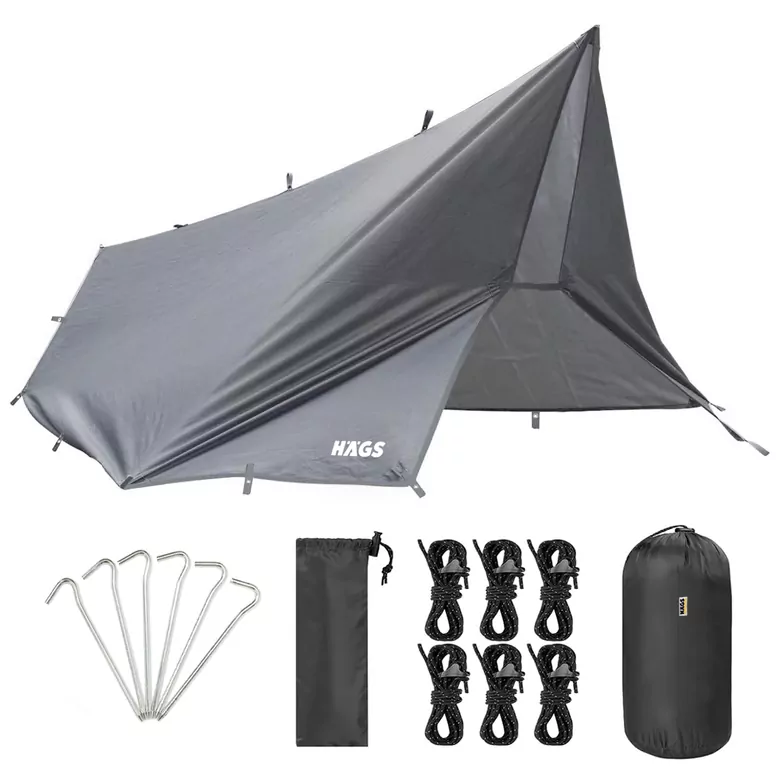 Haegs Su Geçirmez Tarp Tente Gölgelik Örtü, 4 Mevsim Taşınabilir Örtü Branda Çok İşlevli Outdoor Açık Hava Kamp Seyahat Tente Branda Barınak Yağmurluk, Güneşlik Karavan Yan Gölgelik Çadır 300x400 cm - Gri