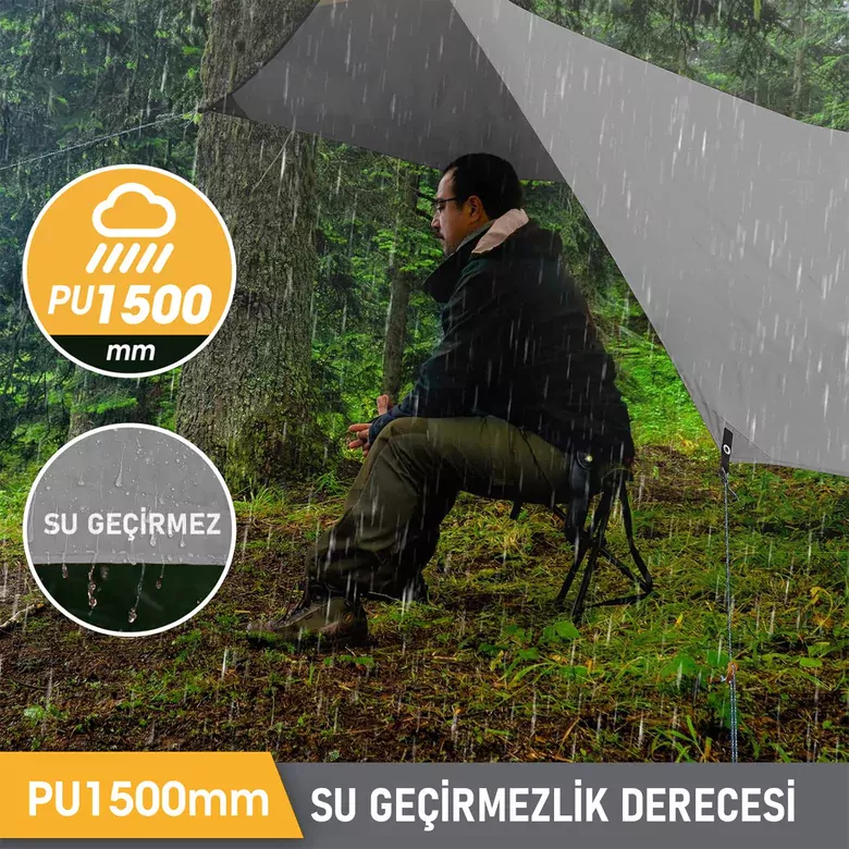Haegs Su Geçirmez Tarp Tente Gölgelik Örtü, 4 Mevsim Taşınabilir Örtü Branda Çok İşlevli Outdoor Açık Hava Kamp Seyahat Tente Branda Barınak Yağmurluk, Güneşlik Karavan Yan Gölgelik Çadır 300x400 cm - Gri